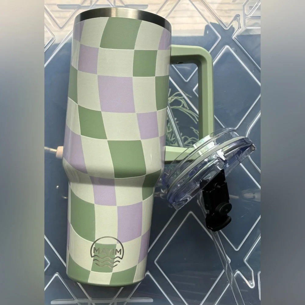 🧋Francesca’s Checkered Green and Purple Tumbler with Lid and Straw - Picture 8 of 12